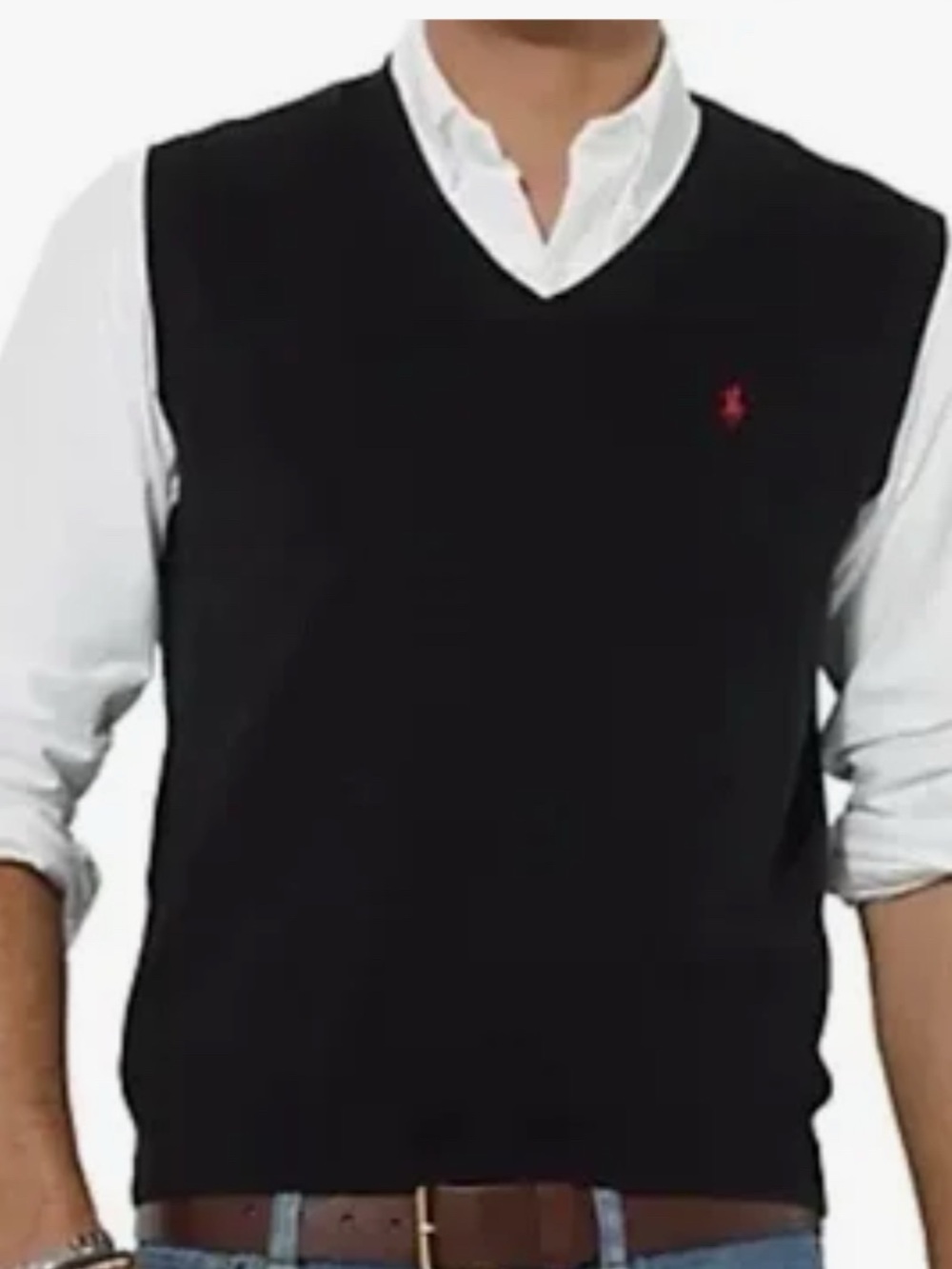 Ralph Lauren Black V-Neck Sweater Vest with Red Pony